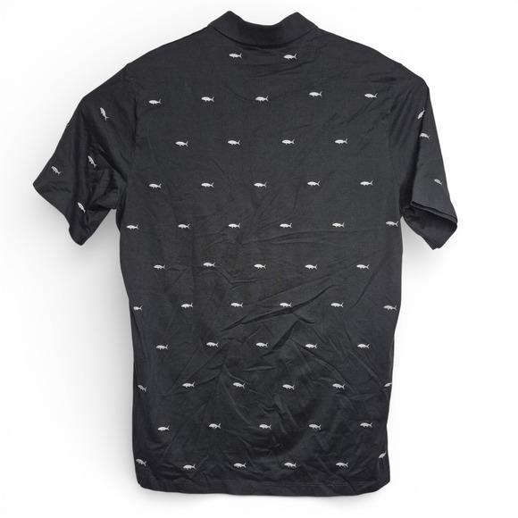 Polo Golf Ralph Lauren Mens Large Black Pima Cotton Fish Print Polo Shirt - Picture 5 of 7